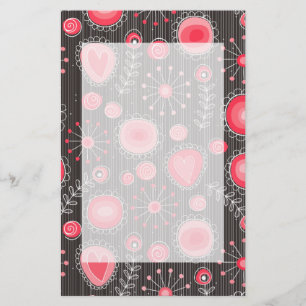 Whimsical red and grey hearts and flowers floral stationery