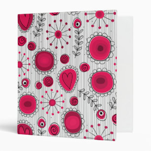 Whimsical red and white hearts and flowers floral binder