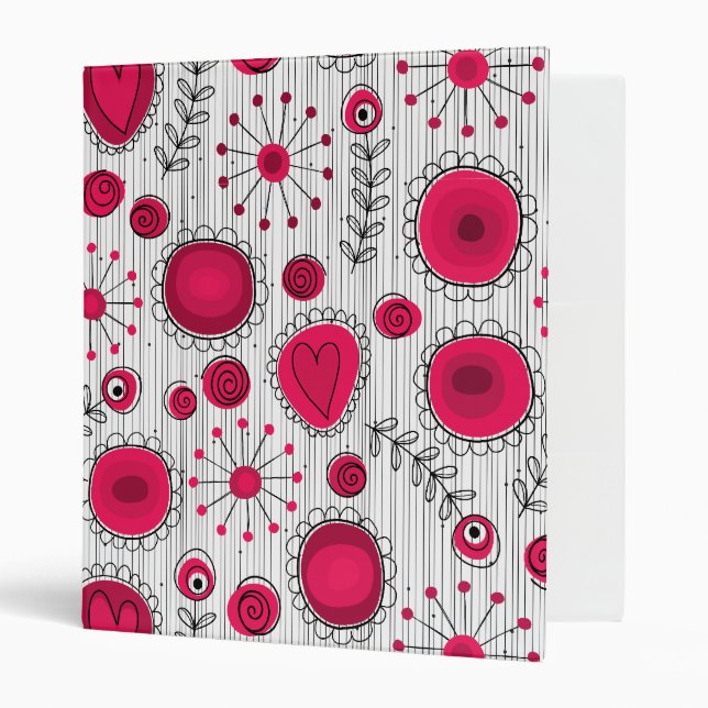 Whimsical red and white hearts and flowers floral binder (Front/Inside)