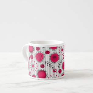 Whimsical red and white hearts and flowers floral espresso cup