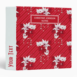 Whimsical Red and White Poinsettia Pattern Binder