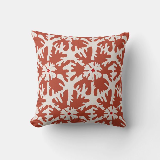 Whimsical Red & Beige Modern Christmas Star Throw Pillow (Front)