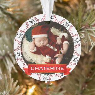 Whimsical Red & Black Twigs Baby First Christmas Ornament