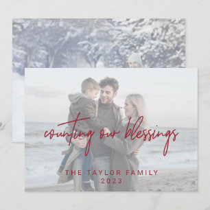 Whimsical Red Blessings 2 Horizontal Photos Holiday Card
