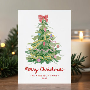 Whimsical Red Bow Christmas Tree Non-Photo Holiday Card