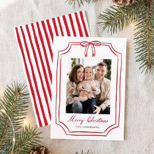 Whimsical Red Bow Frame Christmas Photo Holiday Card