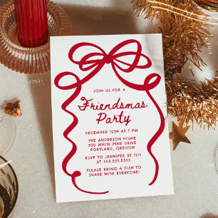 Whimsical Red Bow Friendsmas Christmas Party Invitation