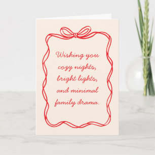 Whimsical Red Bow Funny Minimalist Christmas Chaos Holiday Card