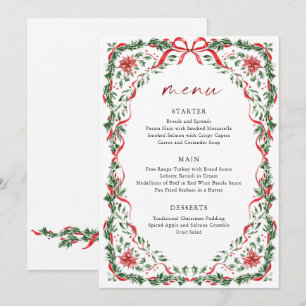 Whimsical Red Bow Printable Christmas Menu Card
