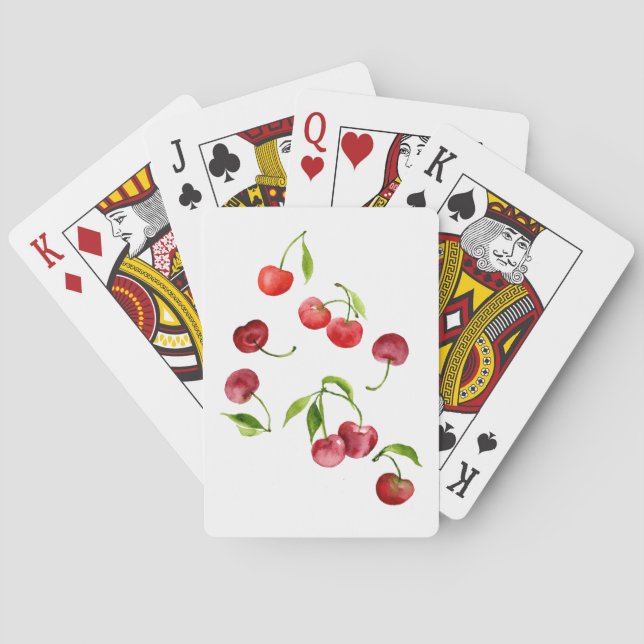 Whimsical red cherry watercolor playing cards (Back)