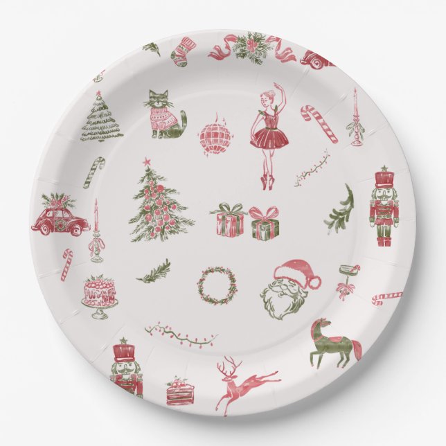 Whimsical Red Christmas Baby Shower Paper Plates (Front)