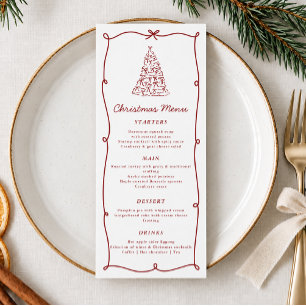 Whimsical Red Christmas Tree Dinner Menu