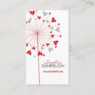 Whimsical Red Dandelions Love Hearts Modern Chic Business Card