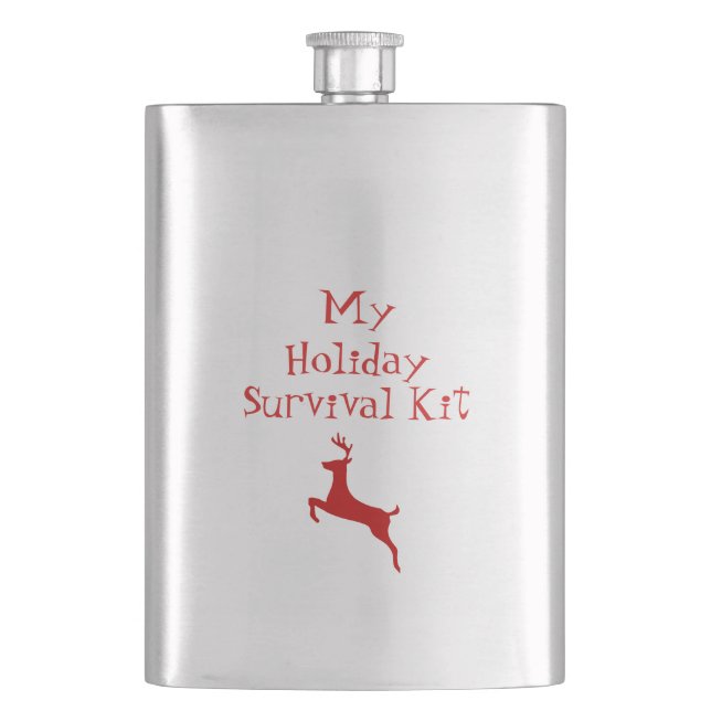 Whimsical Red Deer My Holiday Survival Kit Hip Flask (Front)