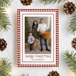 Whimsical Red Diamond Pattern Christmas 2 Photo Holiday Card