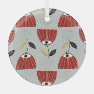 Whimsical Red Floral Arrangement Glass Ornament