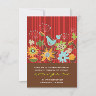 Whimsical Red Floral Garden Wedding Reception Card