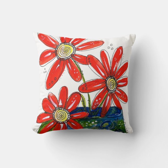 Whimsical Red Flowers  Throw Pillow (Front)
