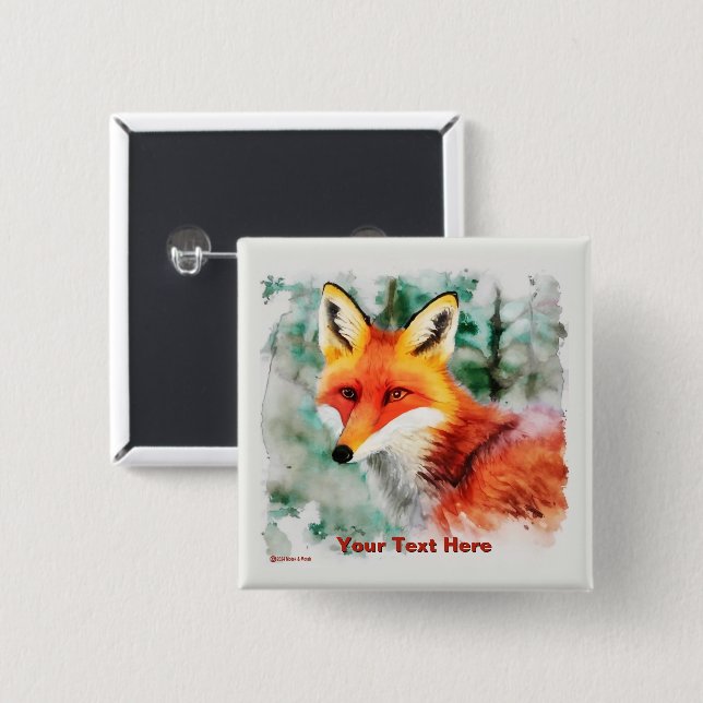 Whimsical Red Fox 2 Inch Square Button (Front & Back)