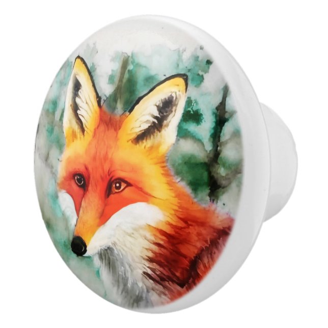 Whimsical Red Fox Ceramic Knob (Right)