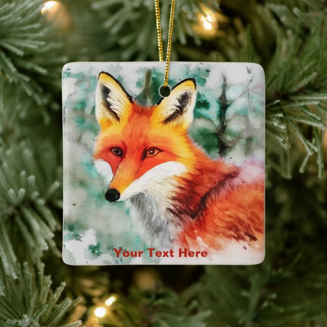 Whimsical Red Fox  Ceramic Ornament (Tree)