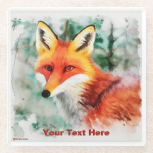Whimsical Red Fox Glass Coaster