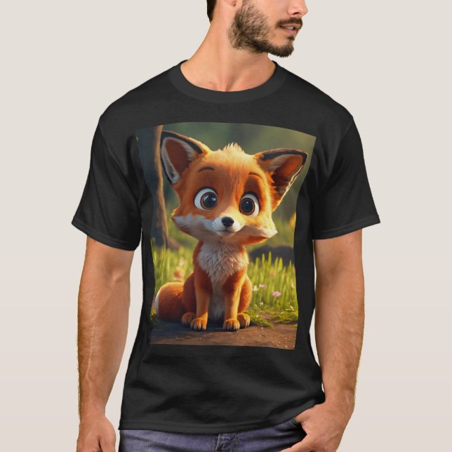 Whimsical Red Fox T-Shirt - Playful Meadow Chase (Front)