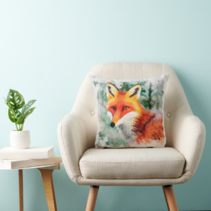 Whimsical Red Fox Throw Pillow