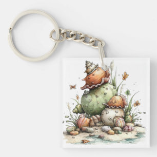 WHIMSICAL RED & GREEN SUMMER THEMED SEASHELLS KEYCHAIN
