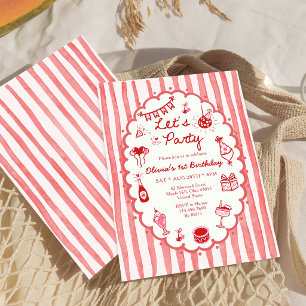 Whimsical Red Hand-Drawn Birthday Party Invitation