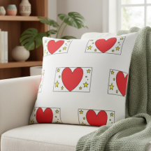 Whimsical Red Heart and Gold Stars Christmas Throw