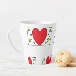 Whimsical Red Heart and Gold Stars Latte Mug
