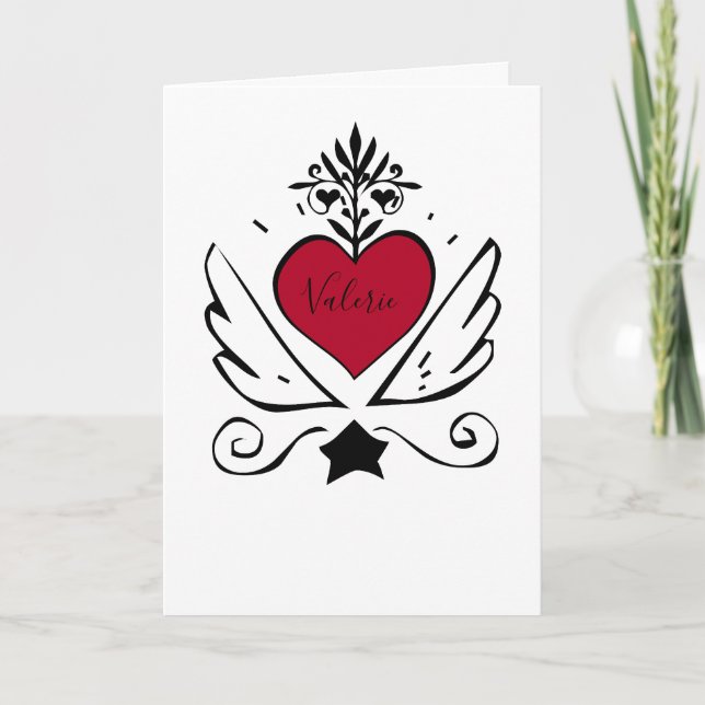 Whimsical Red Heart With Wings Valentine Holiday Card (Front)