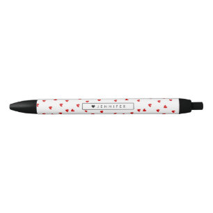 Whimsical Red Hearts Pattern Personalized Black Ink Pen