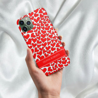 Whimsical Red Hearts Valentine's Day Personalized Case-Mate iPhone 14 Case