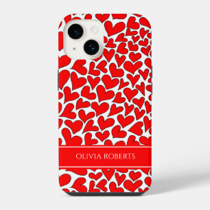 Whimsical Red Hearts Valentine's Day Personalized iPhone 14 Case