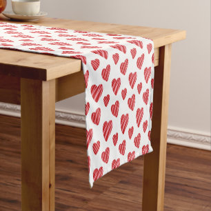 Whimsical Red Hearts Valentine's Day Short Table Runner