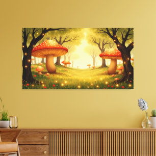 Whimsical Red Mushroom Forest Wall Art