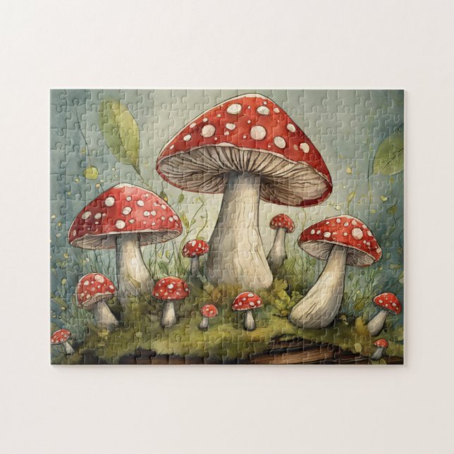 Whimsical Red Mushrooms Illustration Jigsaw Puzzle (Horizontal)