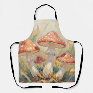 Whimsical Red Mushrooms Meadow Painting Apron