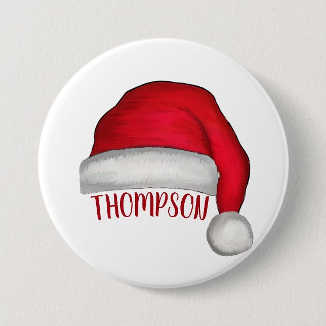 Whimsical Red Painted Santa Hat 3 Inch Round Button (Front)