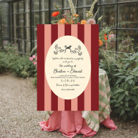 Whimsical Red Pink Striped Scribble  Wedding 