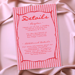 Whimsical Red Pink Watercolor Stripe Wedding Enclosure Card