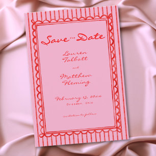 Whimsical Red Pink Watercolor Stripe Wedding Save The Date