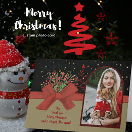 Whimsical Red Riding Hood Photo Christmas Card