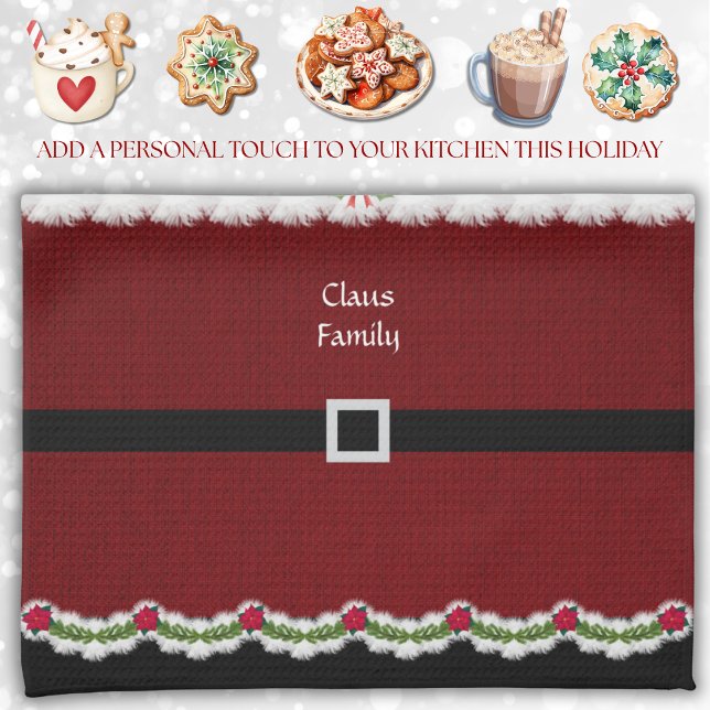 Whimsical Red Santa Suit Christmas Kitchen Towel (Add a touch of holiday cheer to your kitchen with a personalized Santa suit towel)