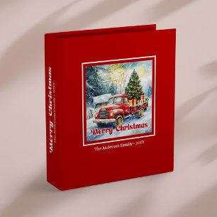 Whimsical red truck Christmas scene binder rustic 