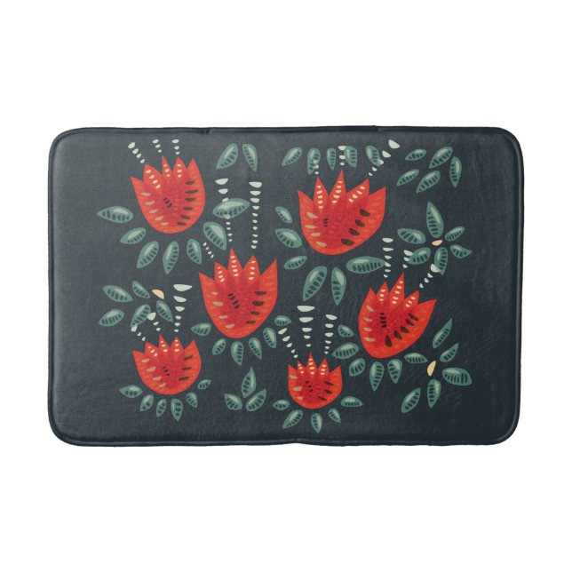  Whimsical Red Tulips Floral Art – Abstract Spring Bath Mat (Front)