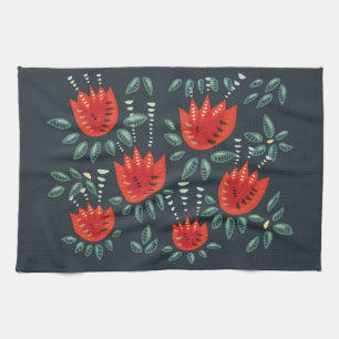 Whimsical Red Tulips Floral Art – Abstract Spring Kitchen Towel