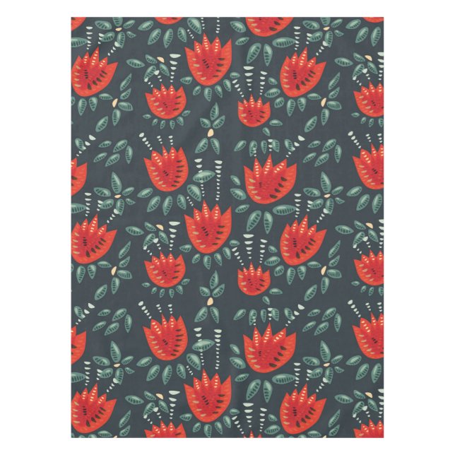  Whimsical Red Tulips Floral Art – Abstract Spring Tablecloth (Front)